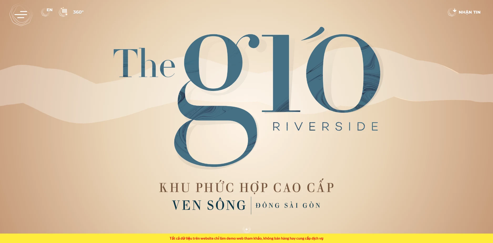 Vùng mở đầu demo The Gió với nền be, nhận diện xanh trầm và menu ở góc màn hình